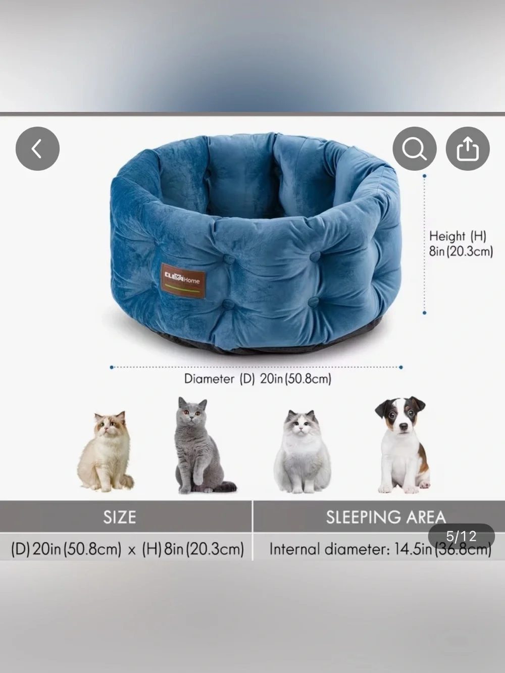 🔵 ClevaHome Plush Blue Round Dog or Cat Nest Bed